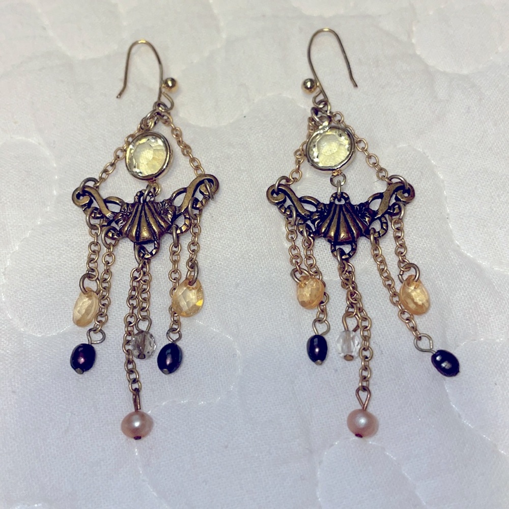 Chico’s Dangle Chandelier Earrings Neutral - Picture 3 of 4
